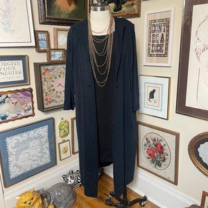 80s Vintage Mishi Black 100% Cotton Round Neck Collarless Long Sleeve Duster M